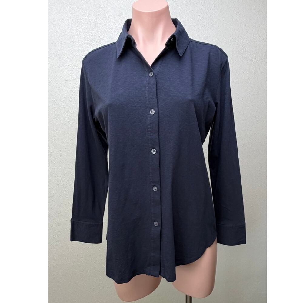 NWT Theory Riduro R Navy Slub Button Shirt Women M